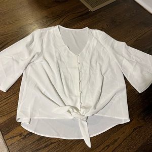 White button up tie front blouse